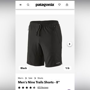 Patagonia men’s Nine Trail Shorts - 8” inseam- Size small - Black